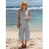 image:imageEXLURA Womens Summer 100 Cotton 2 Piece Outfits Striped Sleeveless Top Capri Wide Leg Pants Sets Faux Linen Beach VacationBlack White Plaid