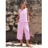 image:imageEXLURA Womens Summer 100 Cotton 2 Piece Outfits Striped Sleeveless Top Capri Wide Leg Pants Sets Faux Linen Beach VacationPink