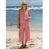 image:imageEXLURA Womens Summer 100 Cotton 2 Piece Outfits Striped Sleeveless Top Capri Wide Leg Pants Sets Faux Linen Beach VacationRed White Plaid