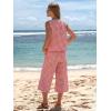 image:imageEXLURA Womens Summer 100 Cotton 2 Piece Outfits Striped Sleeveless Top Capri Wide Leg Pants Sets Faux Linen Beach VacationRed White Plaid