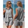image:imageEXLURA Womens Summer 2 Piece Outfits Cotton Sleeveless Button Down Shirts Matching Shorts Sets Cruise Beach Vacation ResortBlack