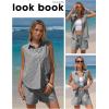 image:imageEXLURA Womens Summer 2 Piece Outfits Cotton Sleeveless Button Down Shirts Matching Shorts Sets Cruise Beach Vacation ResortBlack