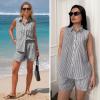 image:imageEXLURA Womens Summer 2 Piece Outfits Cotton Sleeveless Button Down Shirts Matching Shorts Sets Cruise Beach Vacation ResortBlack