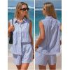 image:imageEXLURA Womens Summer 2 Piece Outfits Cotton Sleeveless Button Down Shirts Matching Shorts Sets Cruise Beach Vacation ResortBlue
