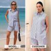 image:imageEXLURA Womens Summer 2 Piece Outfits Cotton Sleeveless Button Down Shirts Matching Shorts Sets Cruise Beach Vacation ResortBlue