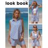 image:imageEXLURA Womens Summer 2 Piece Outfits Cotton Sleeveless Button Down Shirts Matching Shorts Sets Cruise Beach Vacation ResortBlue
