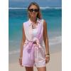 image:imageEXLURA Womens Summer 2 Piece Outfits Cotton Sleeveless Button Down Shirts Matching Shorts Sets Cruise Beach Vacation ResortOrange Pink