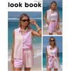image:imageEXLURA Womens Summer 2 Piece Outfits Cotton Sleeveless Button Down Shirts Matching Shorts Sets Cruise Beach Vacation ResortOrange Pink
