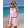 image:imageEXLURA Womens Summer 2 Piece Outfits Cotton Sleeveless Button Down Shirts Matching Shorts Sets Cruise Beach Vacation ResortOrange Pink