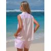 image:imageEXLURA Womens Summer 2 Piece Outfits Cotton Sleeveless Button Down Shirts Matching Shorts Sets Cruise Beach Vacation ResortOrange Pink