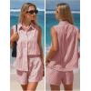image:imageEXLURA Womens Summer 2 Piece Outfits Cotton Sleeveless Button Down Shirts Matching Shorts Sets Cruise Beach Vacation ResortRed