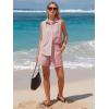 image:imageEXLURA Womens Summer 2 Piece Outfits Cotton Sleeveless Button Down Shirts Matching Shorts Sets Cruise Beach Vacation ResortRed