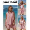 image:imageEXLURA Womens Summer 2 Piece Outfits Cotton Sleeveless Button Down Shirts Matching Shorts Sets Cruise Beach Vacation ResortRed