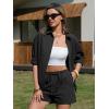 image:imageEXLURA Womens Summer 2 Piece Sets Long Sleeve Button Down Shirts Matching Short Sets Beach Vacation Cruise Outfits 2026Solid Black