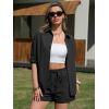 image:imageEXLURA Womens Summer 2 Piece Sets Long Sleeve Button Down Shirts Matching Short Sets Beach Vacation Cruise Outfits 2026Solid Black