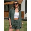image:imageEXLURA Womens Summer 2 Piece Sets Long Sleeve Button Down Shirts Matching Short Sets Beach Vacation Cruise Outfits 2026Solid Green