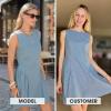 image:imageEXLURA Womens Summer Casual Cotton Gingham Dresses Back Elastic Waist Sleeveless Faux Linen Elegant Mini Short Beach DressBlue