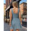 image:imageEXLURA Womens Summer Casual Cotton Gingham Dresses Back Elastic Waist Sleeveless Faux Linen Elegant Mini Short Beach DressBlue
