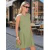 image:imageEXLURA Womens Summer Casual Cotton Gingham Dresses Back Elastic Waist Sleeveless Faux Linen Elegant Mini Short Beach DressGreen
