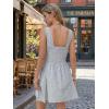 image:imageEXLURA Womens Summer Casual Cotton Gingham Dresses Back Elastic Waist Sleeveless Faux Linen Elegant Mini Short Beach DressWhite