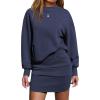 image:imageEXLURA Womens 2 Piece Skirt Sets Long Sleeve Mock Neck Sweatshirt Skort Matching Set Casual Airport Travel Spring OutfitsNavy Blue