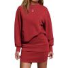 image:imageEXLURA Womens 2 Piece Skirt Sets Long Sleeve Mock Neck Sweatshirt Skort Matching Set Casual Airport Travel Spring OutfitsWine Red