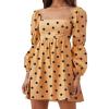 image:imageEXLURA Womens 2026 Square Neck Dress Long Puff Sleeve ALine Casual Short Mini DressesPolka Dotyellow