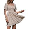 image:imageEXLURA Womens 2026 Summer Casual Square Neck Dresses Ruffle Short Sleeve Swiss Dot Flowy Mini DressOrange Floral