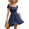 image:imageEXLURA Womens 2026 Summer Short Puff Sleeve Casual Short Mini Dresses Tie Back Square Neck ALine SundressDark Blue