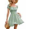 image:imageEXLURA Womens 2026 Summer Short Puff Sleeve Casual Short Mini Dresses Tie Back Square Neck ALine SundressGrey Green