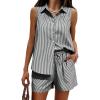 image:imageEXLURA Womens Summer 2 Piece Outfits Cotton Sleeveless Button Down Shirts Matching Shorts Sets Cruise Beach Vacation ResortBlack
