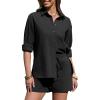 image:imageEXLURA Womens Summer 2 Piece Sets Long Sleeve Button Down Shirts Matching Short Sets Beach Vacation Cruise Outfits 2026Solid Black
