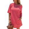 image:imageEXLURA Womens Summer T Shirt Dress Casual Short Sleeve Loose Striped Mini Dresses 2026 Vacation Beach Sundress PocketsRed White