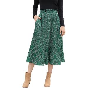 image:imageEXLURA Womens High Waist Polka Dot Pleated Maxi Long Skirt Floral Midi Swing Skirt Boho Beach Vacation Outfits with PocketsGreen Plaid