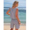 image:imageEXLURA Womens 100 Cotton 2 Piece Striped Outfits Sleeveless Tank Tops and Matching Bermuda Shorts 2026 Casual Beach VacationDeep Blue