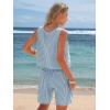 image:imageEXLURA Womens 100 Cotton 2 Piece Striped Outfits Sleeveless Tank Tops and Matching Bermuda Shorts 2026 Casual Beach VacationGrey Blue
