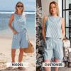 image:imageEXLURA Womens 100 Cotton 2 Piece Striped Outfits Sleeveless Tank Tops and Matching Bermuda Shorts 2026 Casual Beach VacationGrey Blue