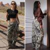 image:imageEXLURA Womens 100 Cotton Camo Pants High Waisted Straight Leg Baggy Denim Trousers Y2K Trendy Casual Forest Camo Cargo JeansGrey Camo