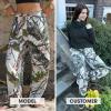 image:imageEXLURA Womens 100 Cotton Camo Pants High Waisted Straight Leg Baggy Denim Trousers Y2K Trendy Casual Forest Camo Cargo JeansWhite Camo