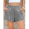 image:imageEXLURA Womens Cotton Boxer Shorts Faux Linen Gingham Shorts Summer High Waist Plaid Y2K Beach Bottoms Vacation Outfits 2026Black White Plaid