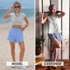 image:imageEXLURA Womens Cotton Boxer Shorts Faux Linen Gingham Shorts Summer High Waist Plaid Y2K Beach Bottoms Vacation Outfits 2026Blue White Plaid