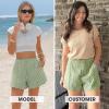 image:imageEXLURA Womens Cotton Boxer Shorts Faux Linen Gingham Shorts Summer High Waist Plaid Y2K Beach Bottoms Vacation Outfits 2026Green White Plaid