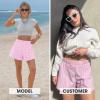 image:imageEXLURA Womens Cotton Boxer Shorts Faux Linen Gingham Shorts Summer High Waist Plaid Y2K Beach Bottoms Vacation Outfits 2026Pink White Plaid