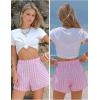 image:imageEXLURA Womens Cotton Boxer Shorts Faux Linen Gingham Shorts Summer High Waist Plaid Y2K Beach Bottoms Vacation Outfits 2026Pink White Plaid