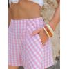 image:imageEXLURA Womens Cotton Boxer Shorts Faux Linen Gingham Shorts Summer High Waist Plaid Y2K Beach Bottoms Vacation Outfits 2026Pink White Plaid