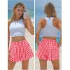 image:imageEXLURA Womens Cotton Boxer Shorts Faux Linen Gingham Shorts Summer High Waist Plaid Y2K Beach Bottoms Vacation Outfits 2026Red White Plaid