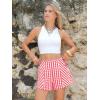 image:imageEXLURA Womens Cotton Boxer Shorts Faux Linen Gingham Shorts Summer High Waist Plaid Y2K Beach Bottoms Vacation Outfits 2026Red White Plaid