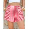 image:imageEXLURA Womens Cotton Boxer Shorts Faux Linen Gingham Shorts Summer High Waist Plaid Y2K Beach Bottoms Vacation Outfits 2026Red White Plaid