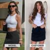 image:imageEXLURA Womens Cotton Skorts with Pockets High Waisted Casual Drawstring Skirts Builtin Shorts for Daily Lounge TravelBlack