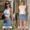 image:imageEXLURA Womens Cotton Skorts with Pockets High Waisted Casual Drawstring Skirts Builtin Shorts for Daily Lounge TravelNavy Blue
